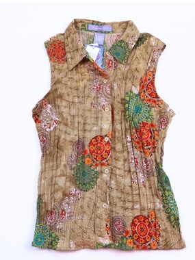 NWT Harmony & Vine Printed Tank Top Size L Boho Chic Sleeveless Blouse